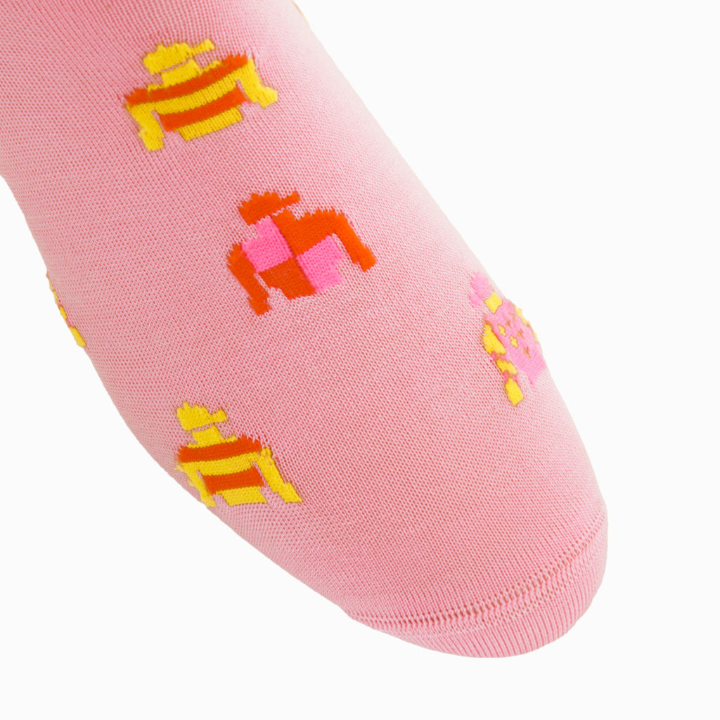Pink with Rose, Lemon, &amp; Orange Jockey Silks Cotton Mid-Calf Sock