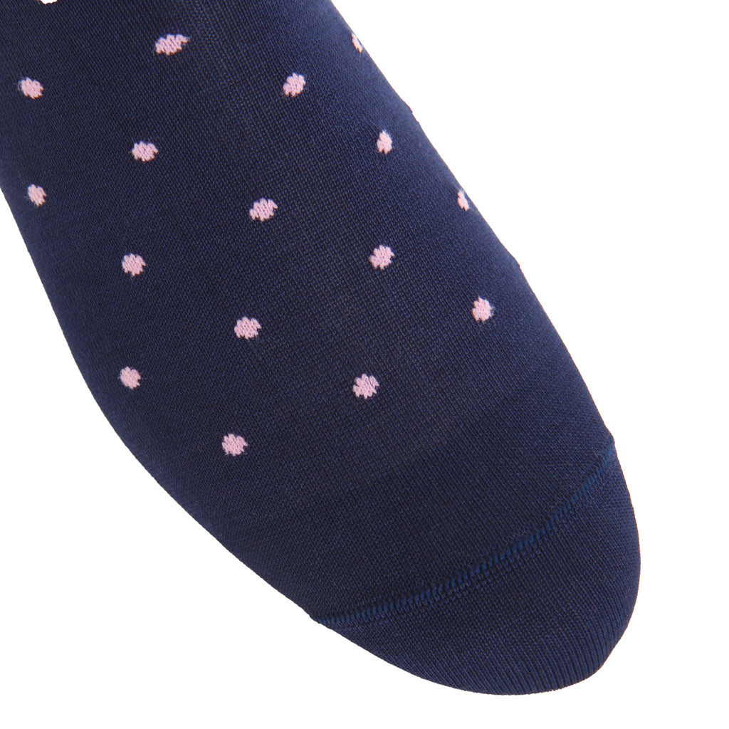 Classic Navy with Pink Dot Cotton Mid-Calf Sock