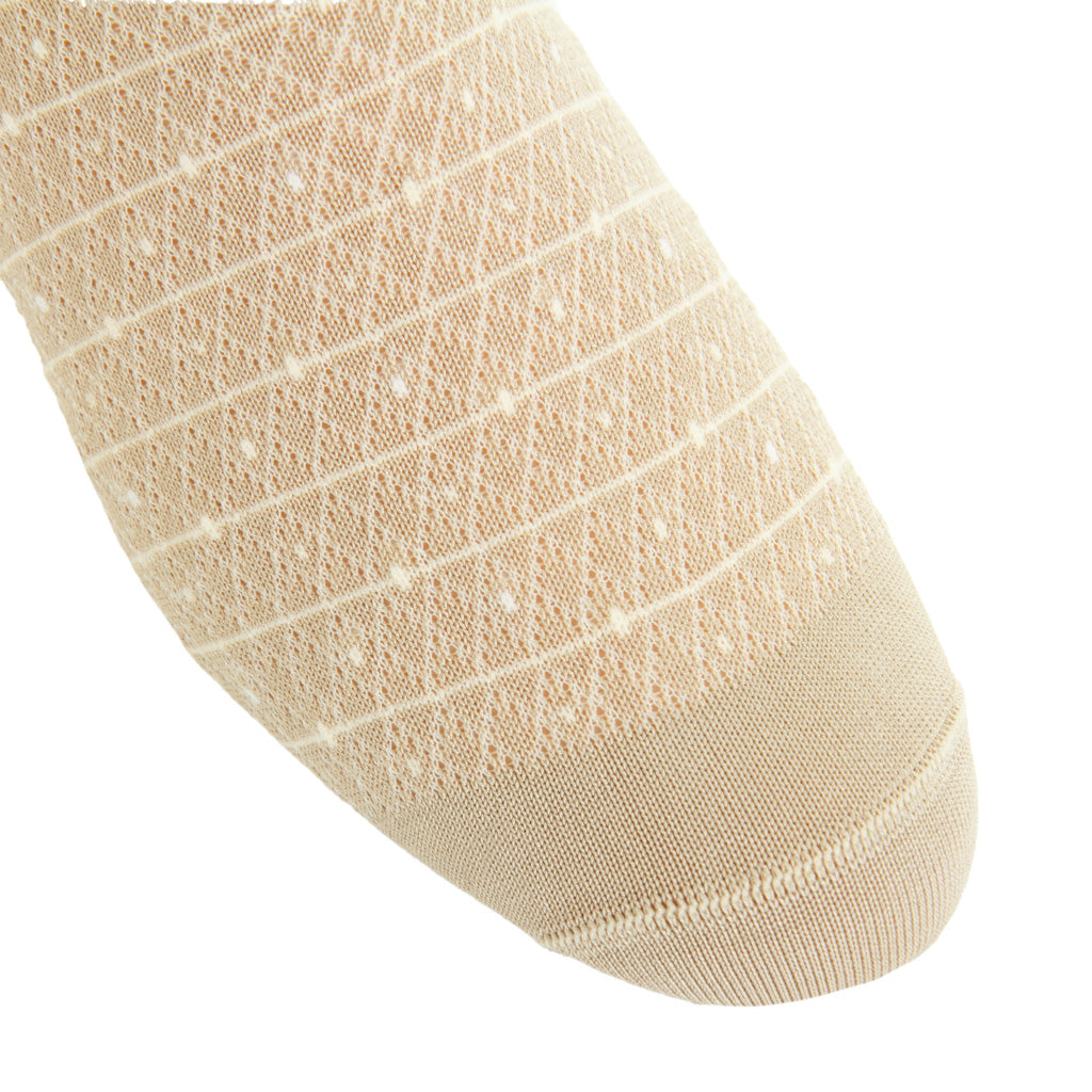 Tan with White &amp; Cream Diamond Marquis Cotton Mid-Calf Sock