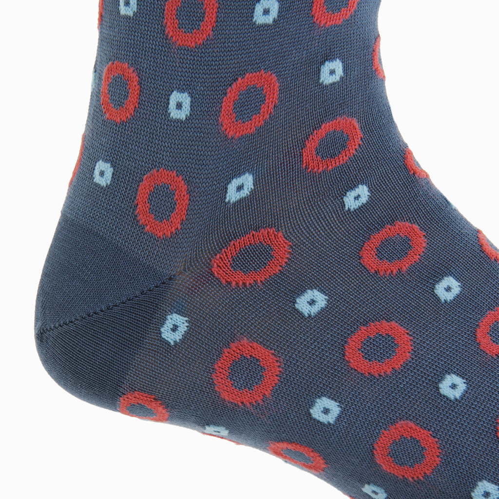 Indigo Blue with Coral and Sky Blue Lifesaver Cotton Over-the-Calf Sock
