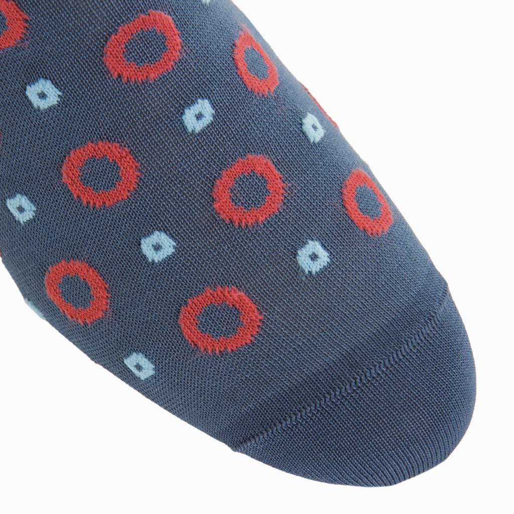 Indigo Blue with Coral and Sky Blue Lifesaver Cotton Over-the-Calf Sock