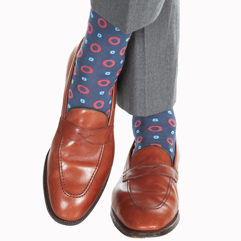 coral and navy blue dress socks Boys' Coral and Navy Blue Striped Socks TieMart