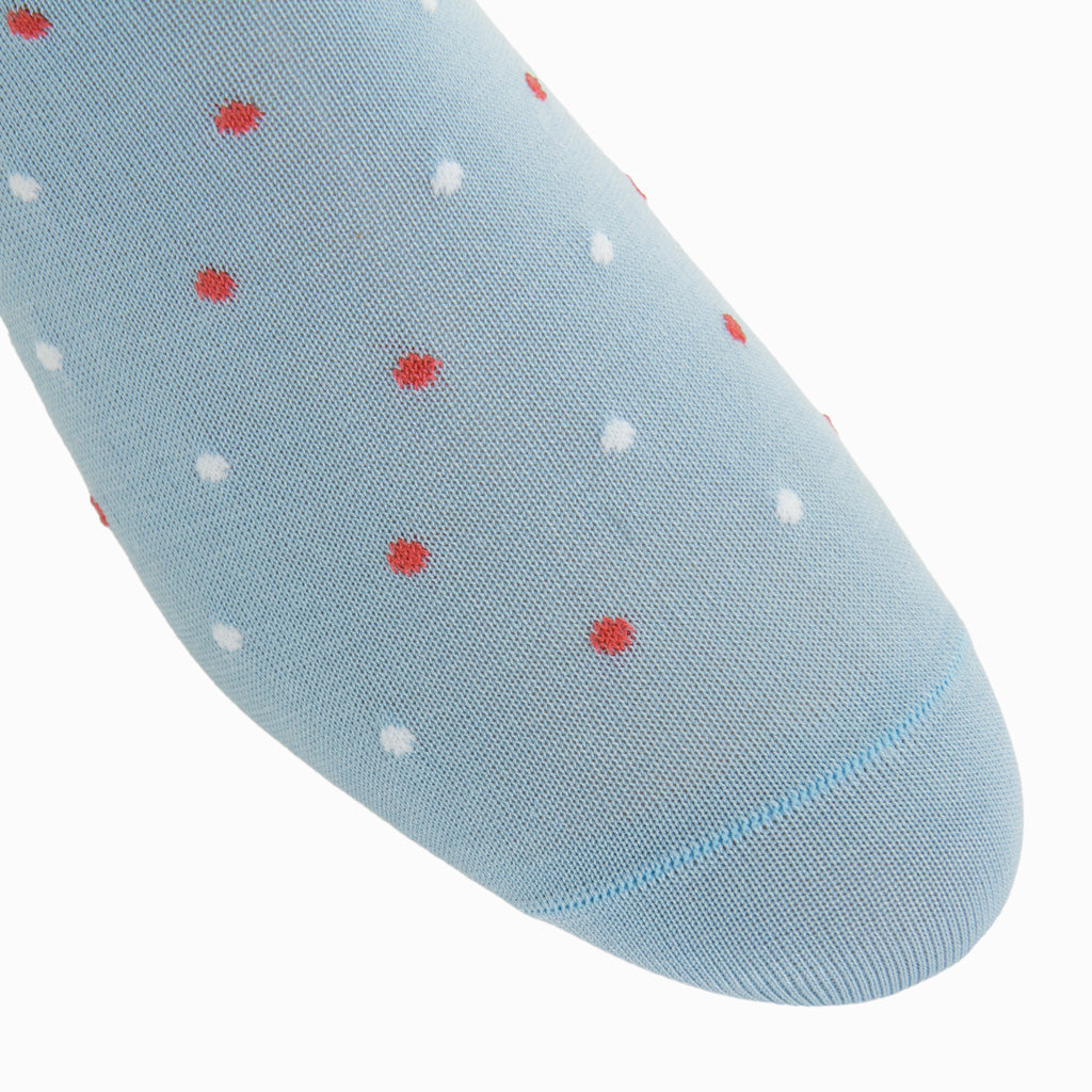 Sky Blue with White Dot and Coral Dot Cotton Mid-Calf Sock