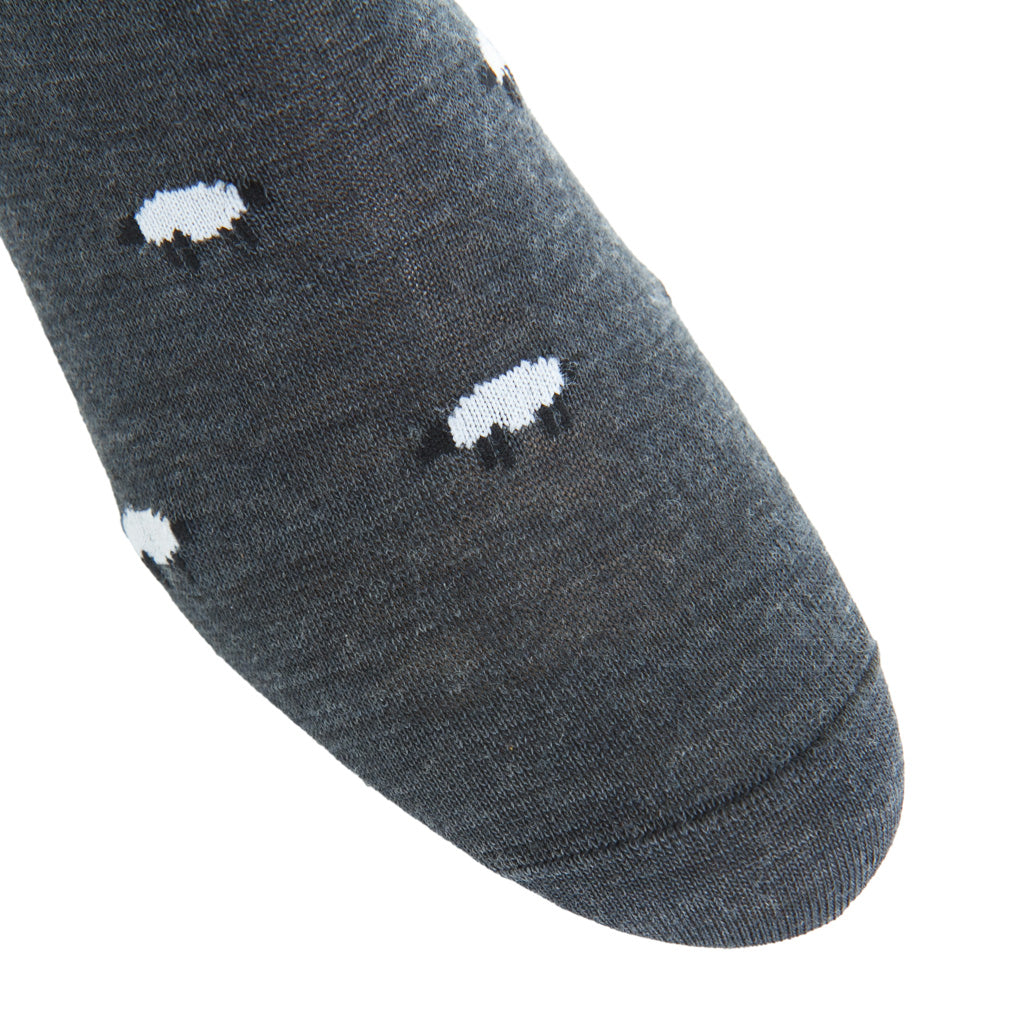 Charcoal with Sheep Fine Merino Wool Mid-Calf Sock