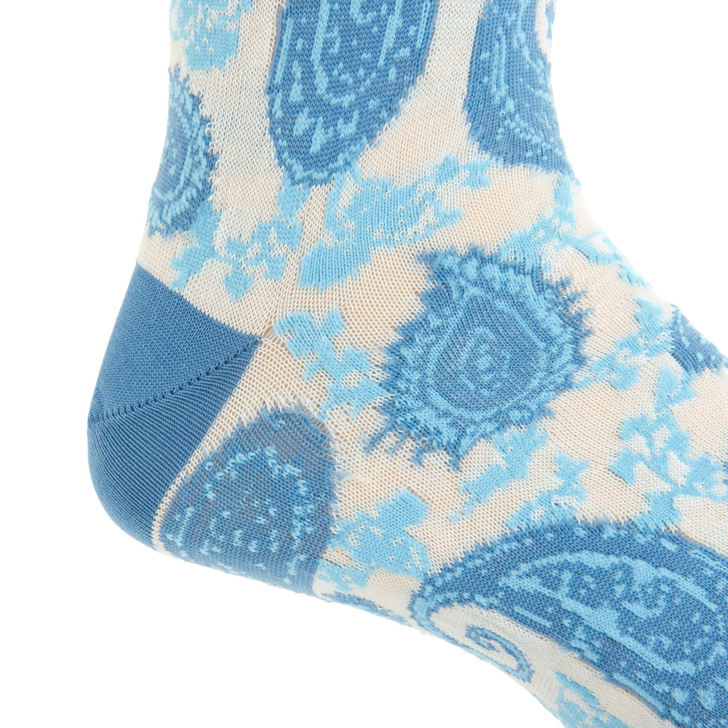 Azure, Sky Blue, &amp; Cream Paisley Cotton Over-the-Calf Sock