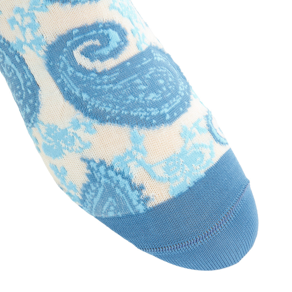 Azure, Sky Blue, &amp; Cream Paisley Cotton Over-the-Calf Sock