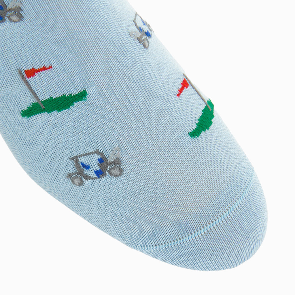 Sky Blue with Golf Cart &amp; Green Cotton Over-the-Calf Sock