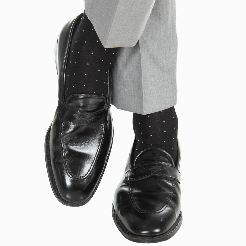 Black with White Pin Dot Cotton Mid-Calf Sock