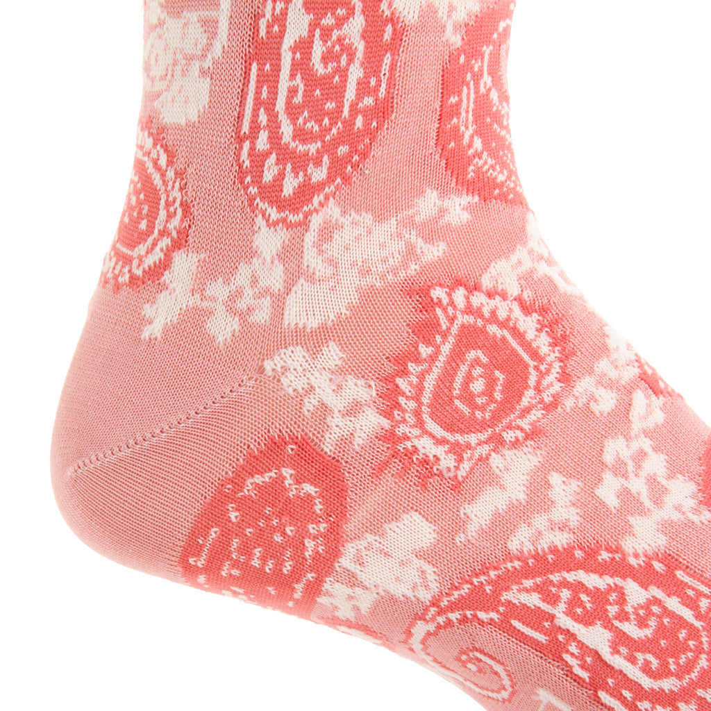 Salmon, Terracotta, &amp; Cream Paisley Cotton Mid-Calf Sock