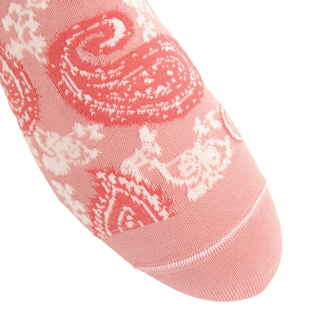 Salmon, Terracotta, &amp; Cream Paisley Cotton Over-the-Calf Sock