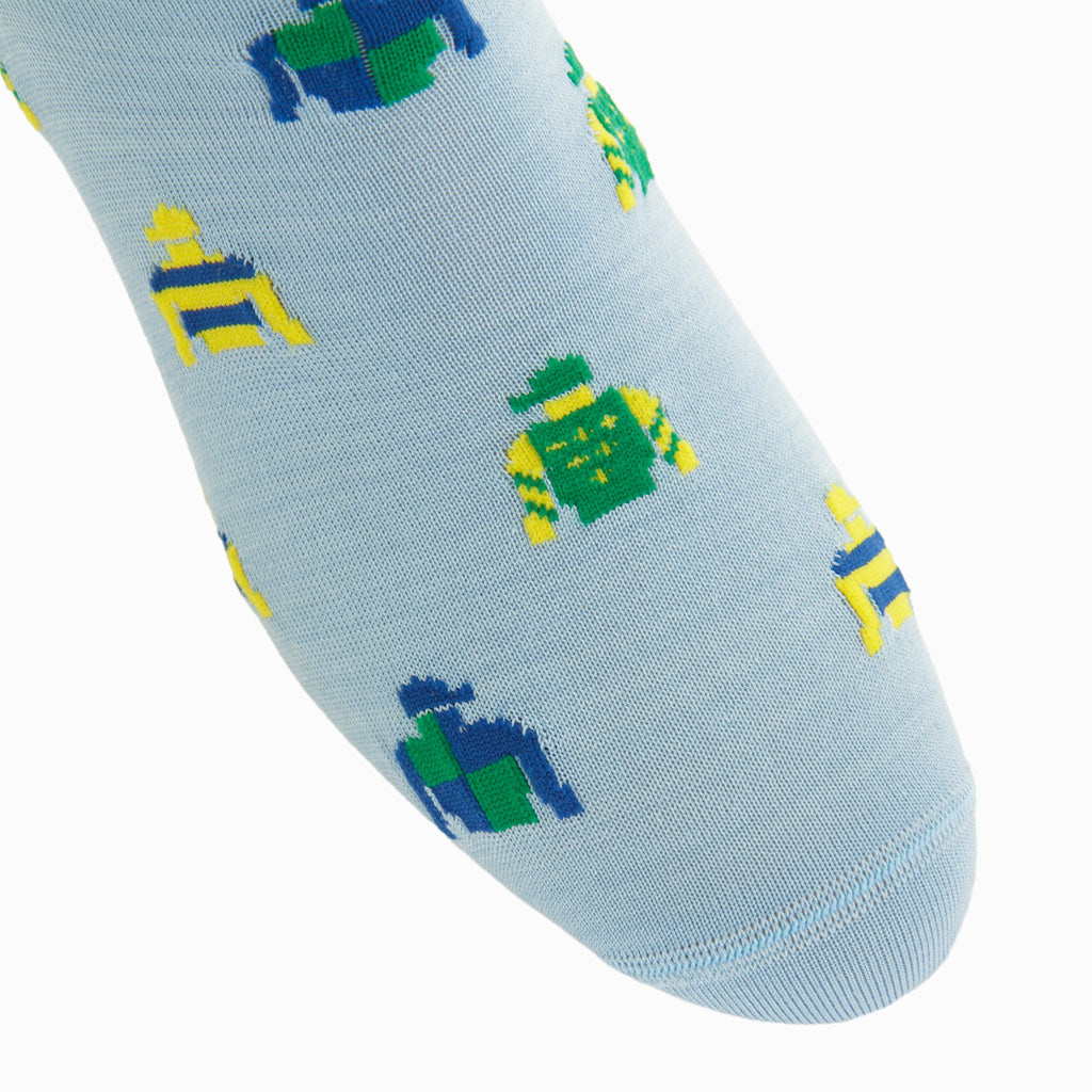 Sky Blue with Clematis, Green, &amp; Lemon Jockey Silks Cotton Over-the-Calf Sock