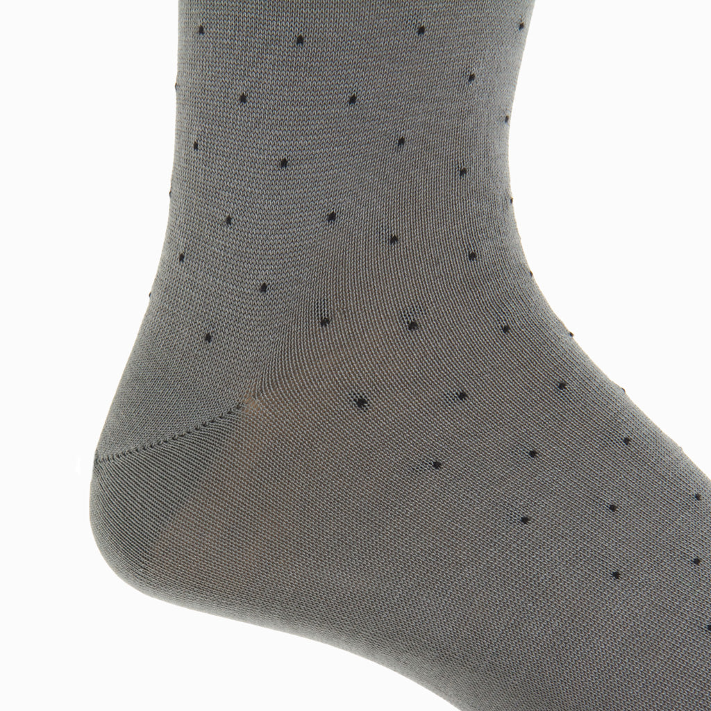 Steel Gray with Black Pin Dot Cotton Over-the-Calf Sock