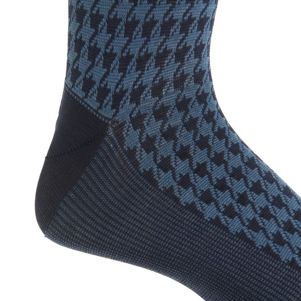 Classic Navy with Indigo Houndstooth Cotton Mid-Calf Sock