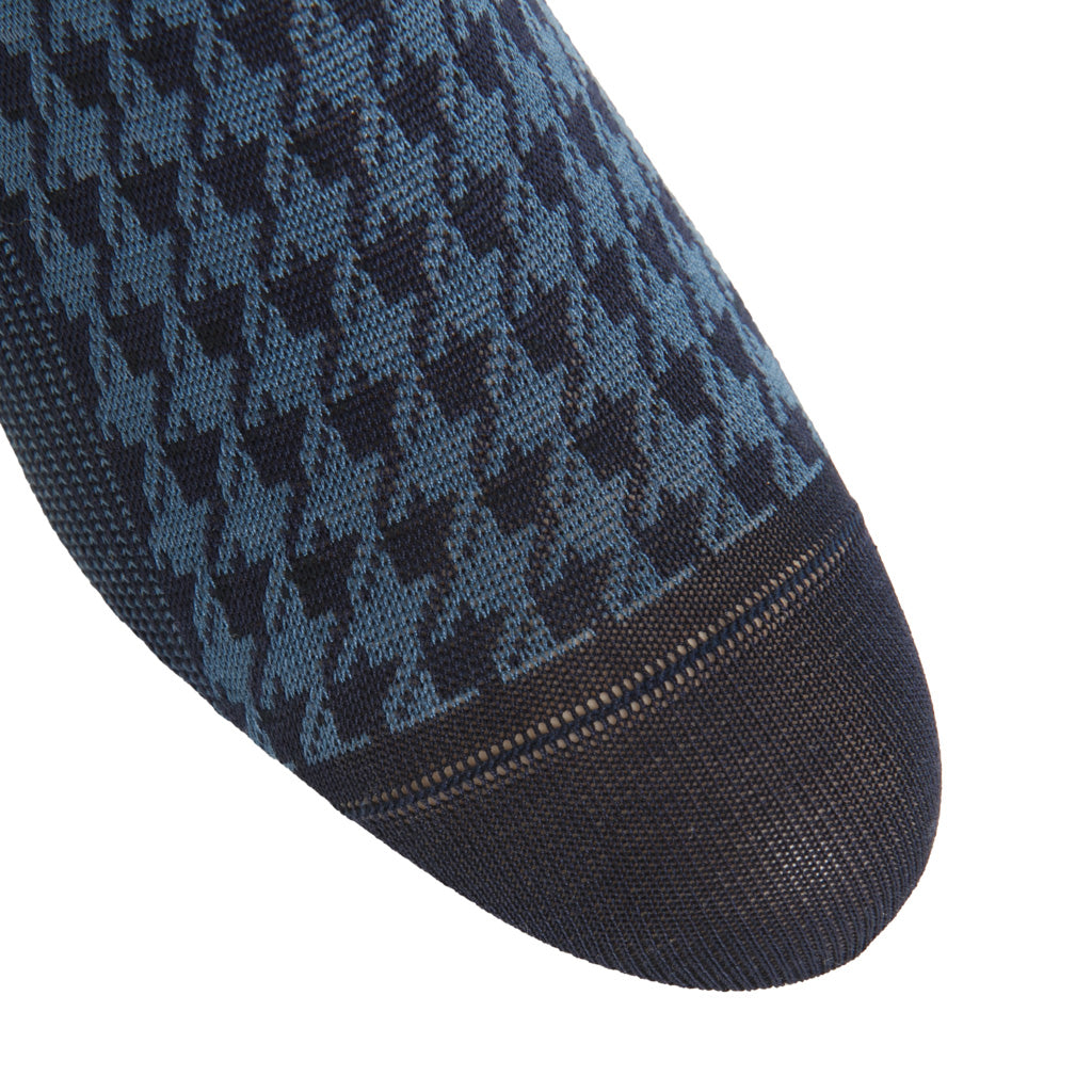 Classic Navy with Indigo Houndstooth Cotton Over-the-Calf Sock