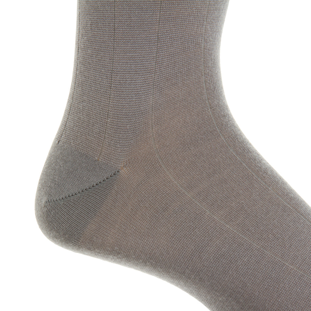 Pewter Solid Wide Ribbed Cashmere Mid-Calf Sock