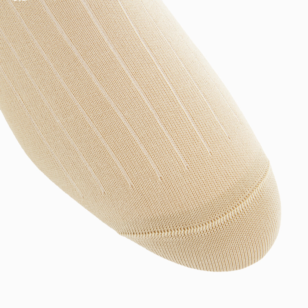 Tan with White Vertical Stripe Cotton Over-the-Calf Sock