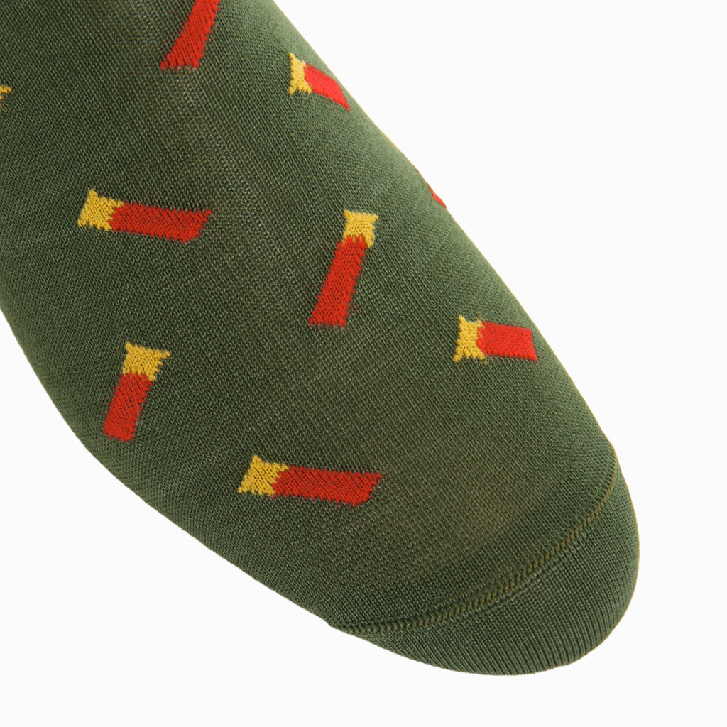 Forest Green with Red, Saffron, and Black Shotgun Shells Cotton Sock OTC
