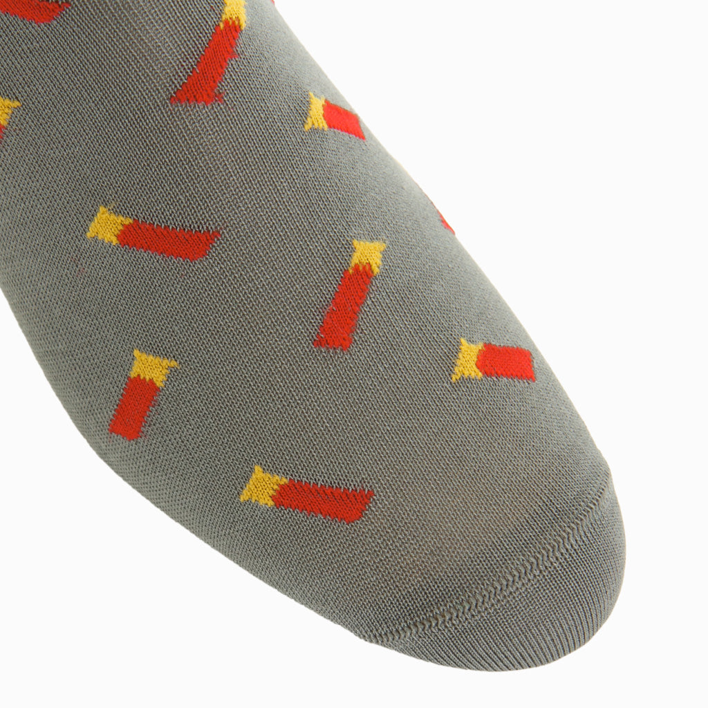 Steel Gray with Red, Saffron, and Black Shotgun Shells Cotton Mid-Calf Sock