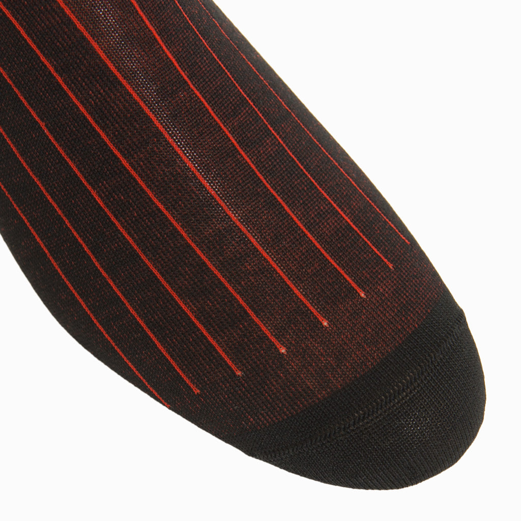 Black with Red Vertical Stripe Cotton Mid-Calf Sock