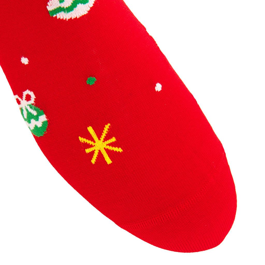 Red with Stars &amp; Ornaments Cotton Over-the-Calf Sock