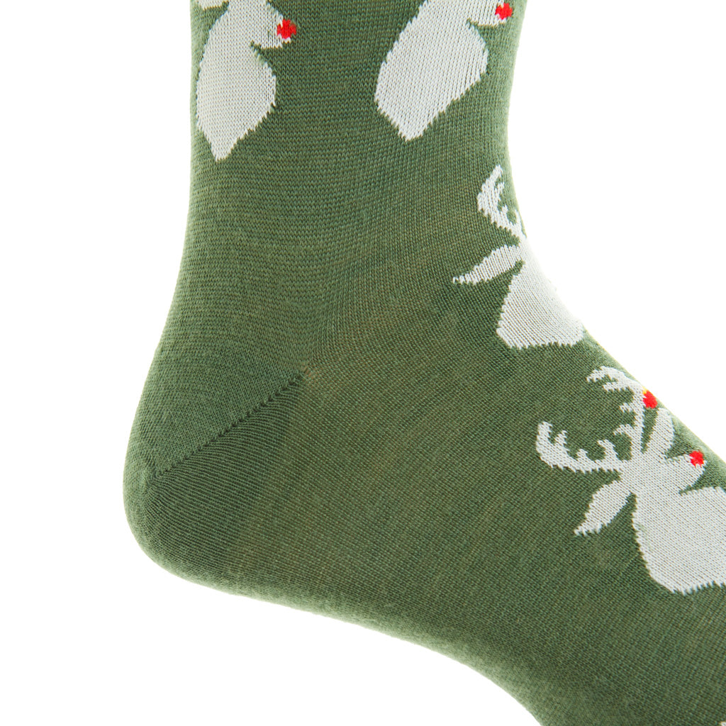 Pine Green with Ash Holiday Antlers Fine Merino Wool Mid-Calf Sock