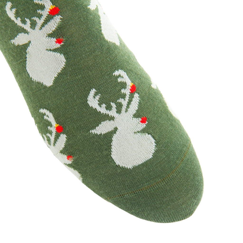 Pine Green with Ash Holiday Antlers Fine Merino Wool Over-the-Calf Sock