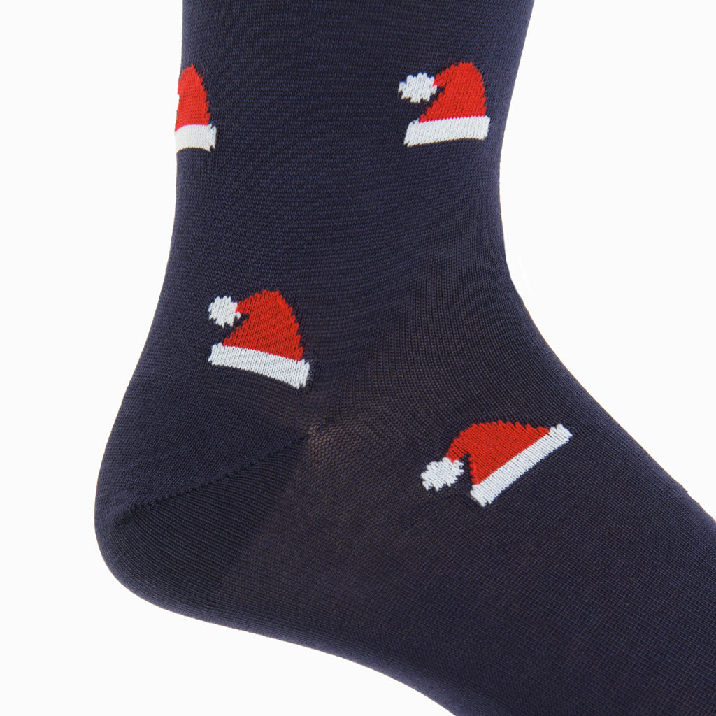 Classic Navy with Santa Hats Cotton Over-the-Calf Sock