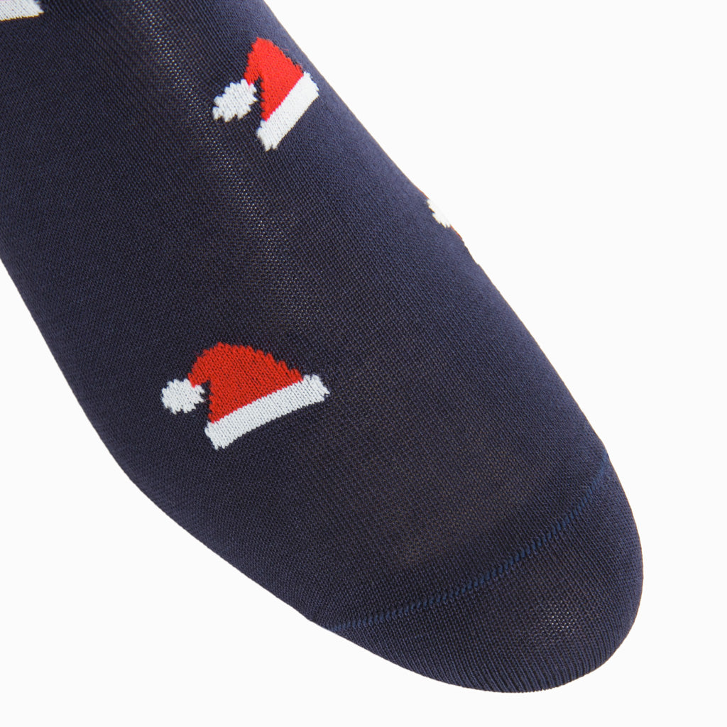 Classic Navy with Santa Hats Cotton Mid-Calf Sock