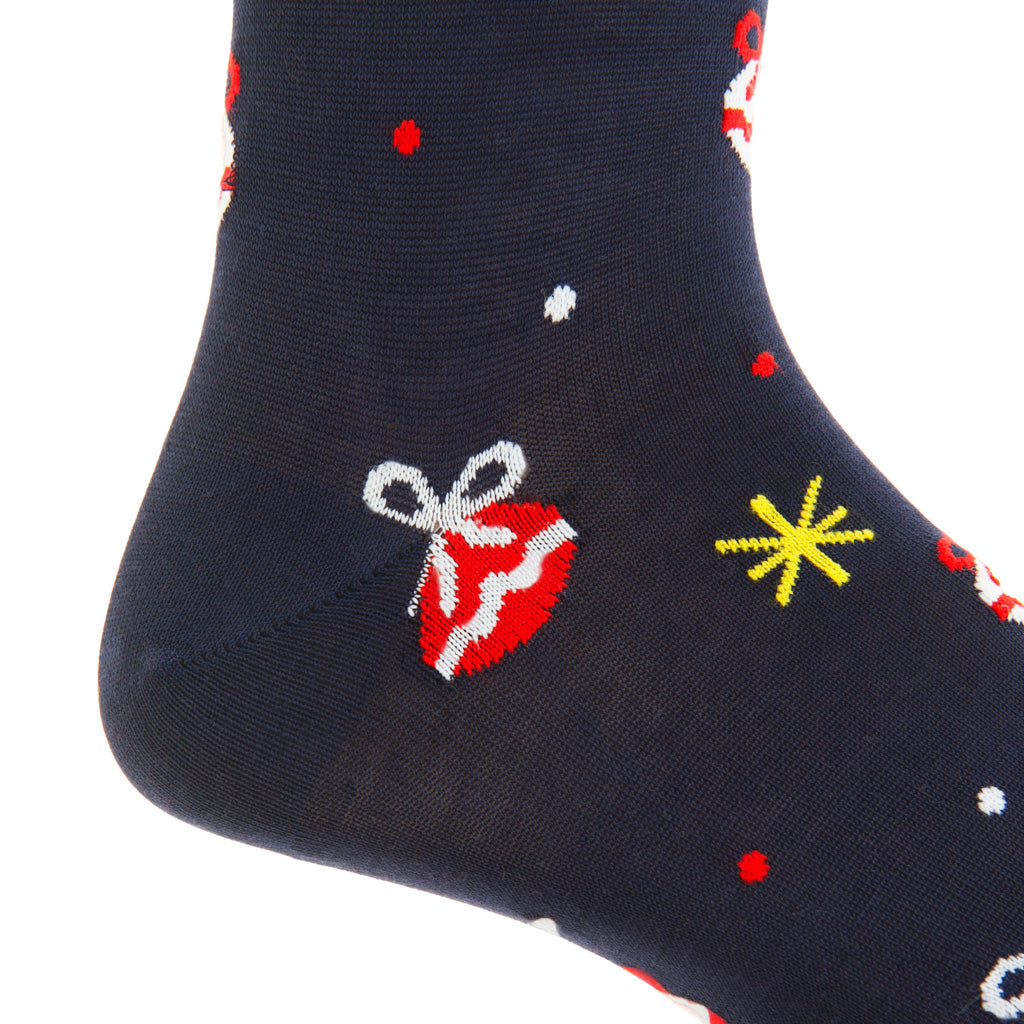 Classic Navy with Stars &amp; Ornaments Cotton Mid-Calf Sock