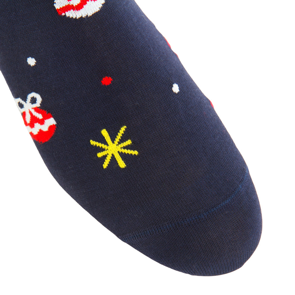 Classic Navy with Stars &amp; Ornaments Cotton Mid-Calf Sock