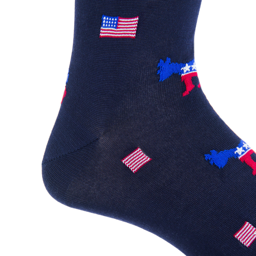 Classic Navy with Party Donkey &amp; American Flag Cotton Over-the-Calf Sock
