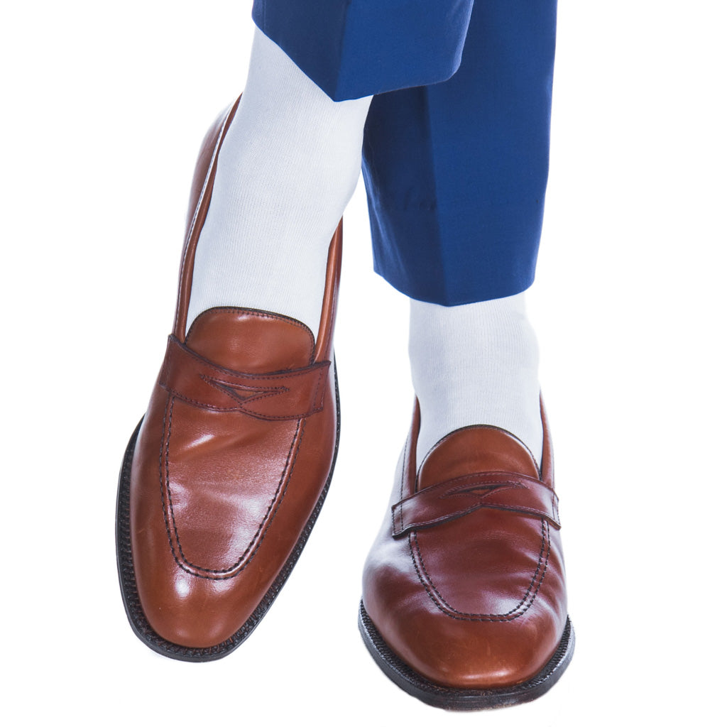 White Solid Formal No Ribbing Cotton Mid-Calf Sock White Solid Formal No Ribbing Cotton Mid-Calf Sock