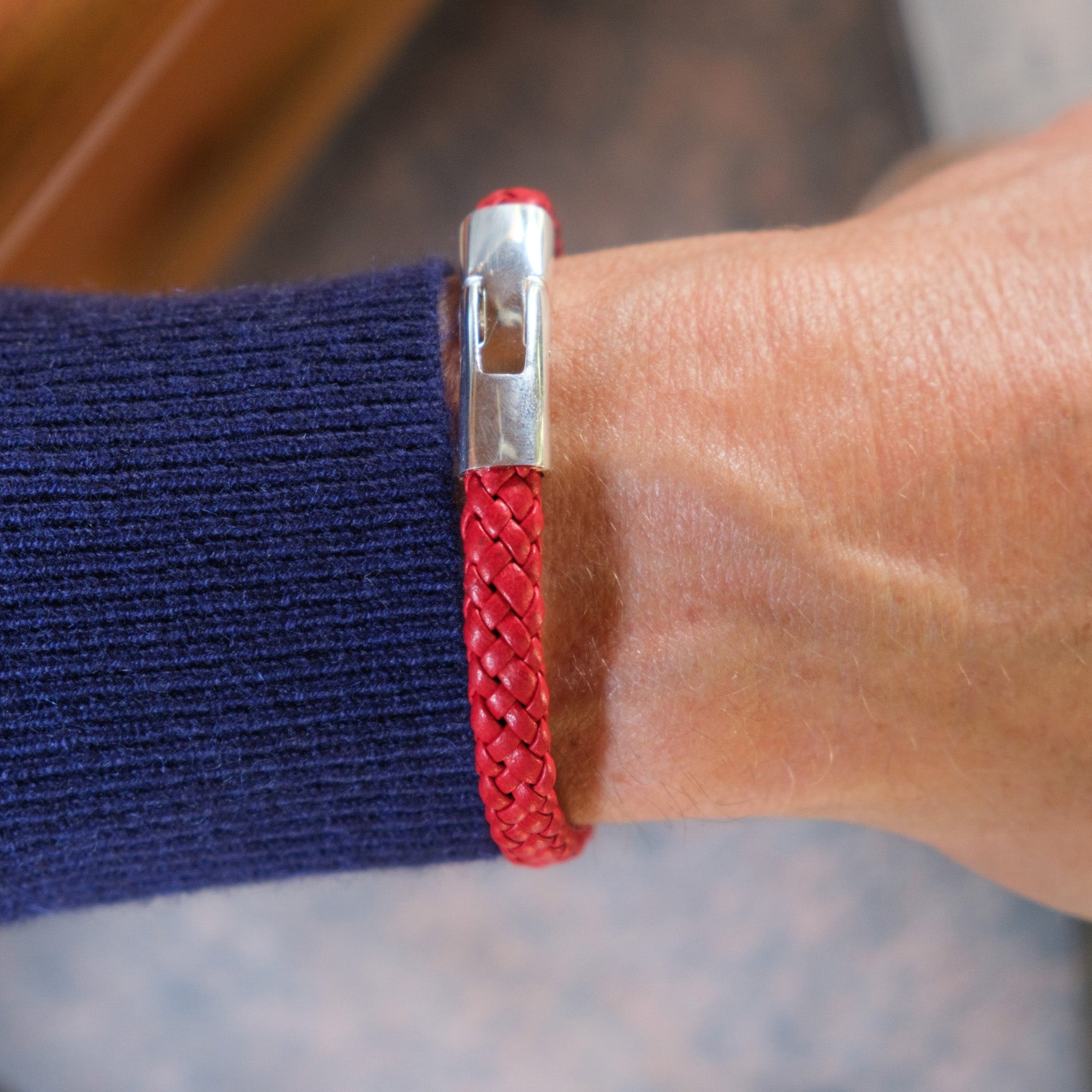 Red Nappa Lamb Leather with Sterling Silver Clasp Bracelet