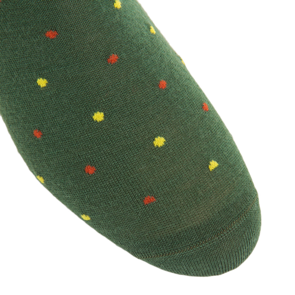 Pine Green with Saffron and Burnt Orange Dot Fine Merino Wool Over-the-Calf Sock