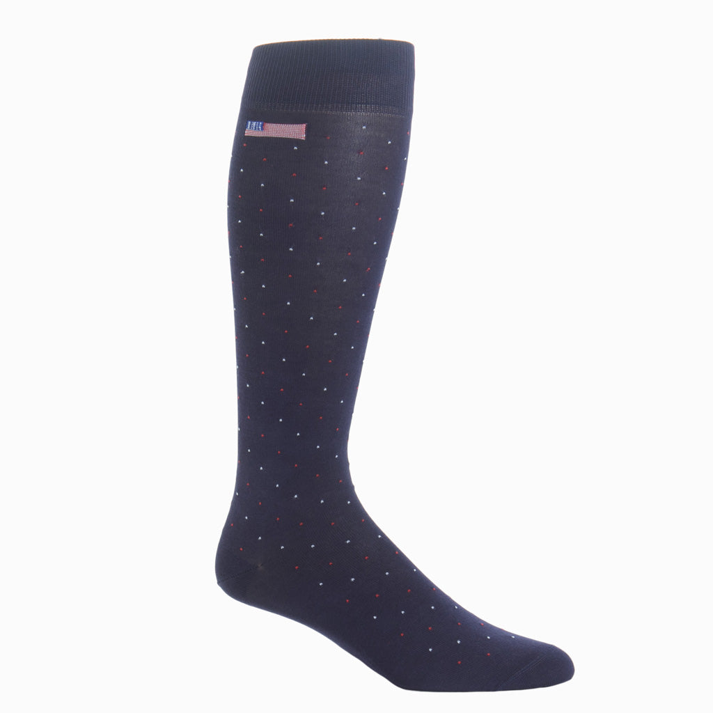 Classic Navy with Flag and Red and White Pin Dot Cotton Mid-Calf Sock