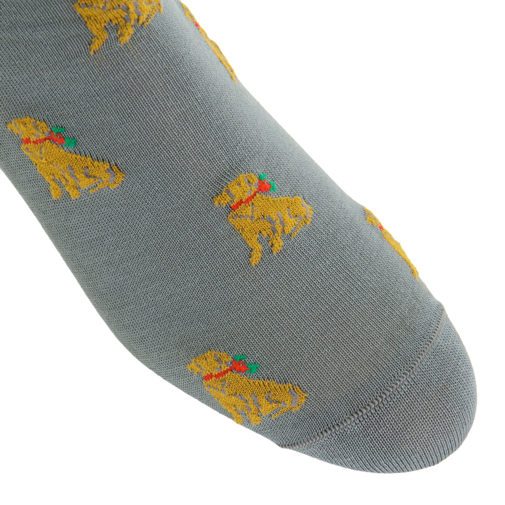 Steel Gray with Holiday Dog Cotton Over-the-Calf Sock