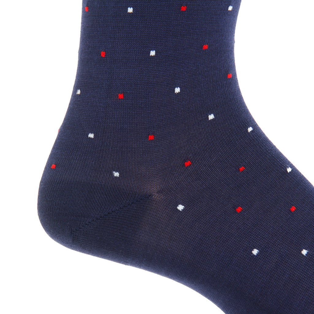 Classic Navy with Clematis Blue, Red, and White Flag Anniversary Cotton Over-the-Calf Sock
