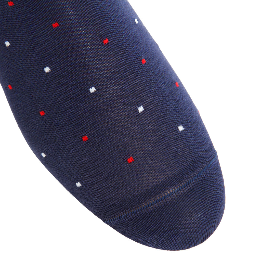 Classic Navy with Clematis Blue, Red, and White Flag Anniversary Cotton Over-the-Calf Sock