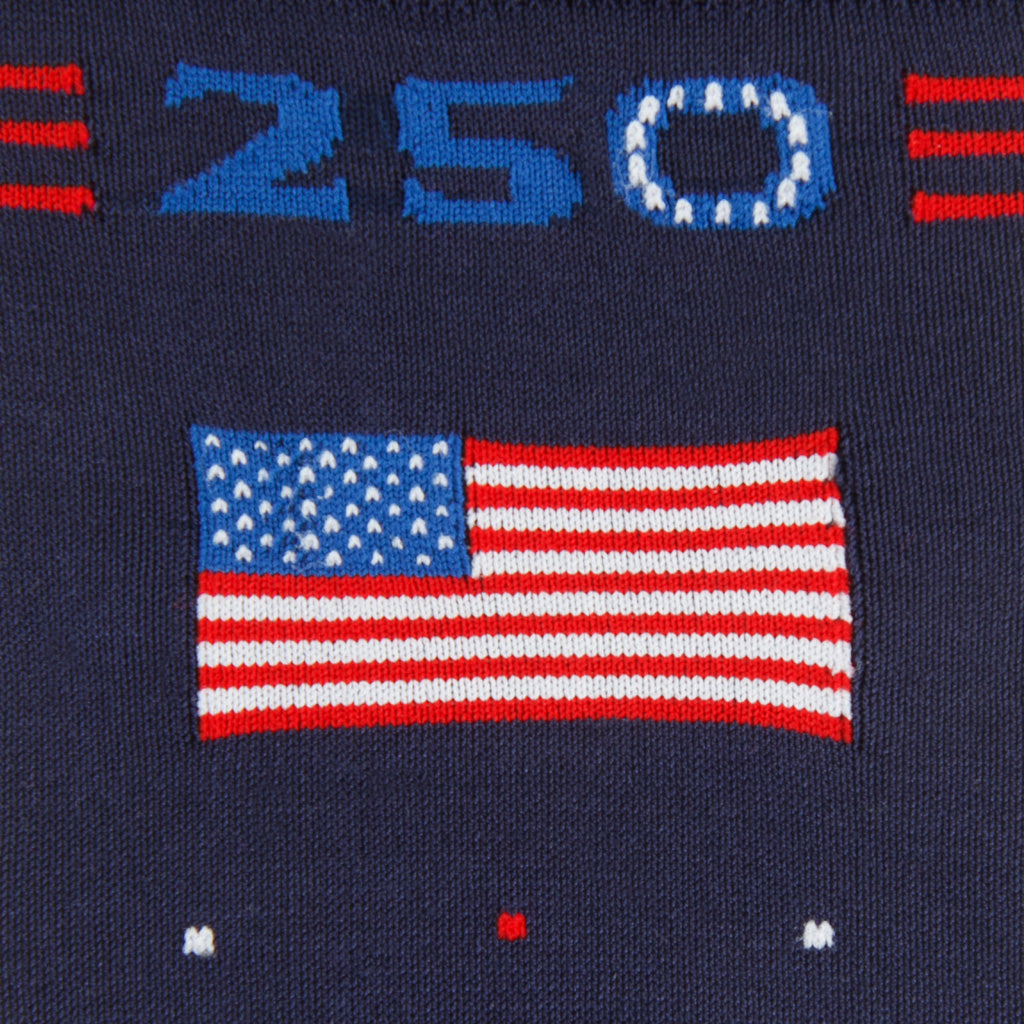 Classic Navy with Clematis Blue, Red, and White Flag Anniversary Cotton Mid-Calf Sock