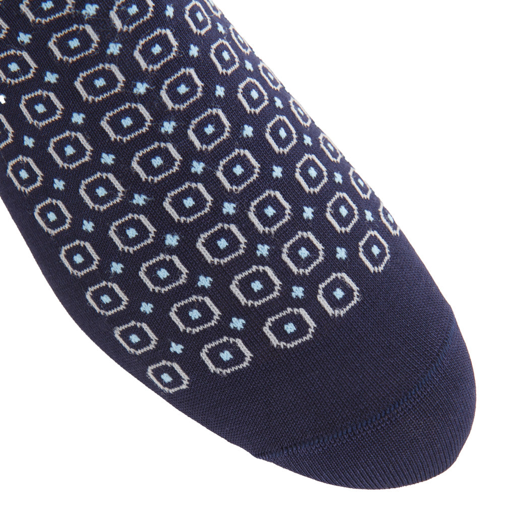 Classic Navy with Ash and Sky Blue Neats Cotton Over-the-Calf Sock