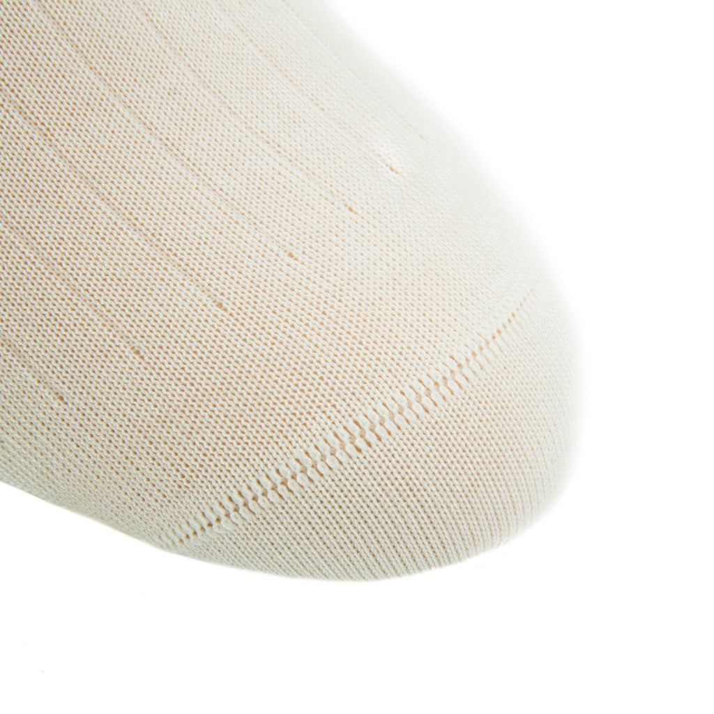 Cream Solid Ribbed Cotton Mid-Calf Sock