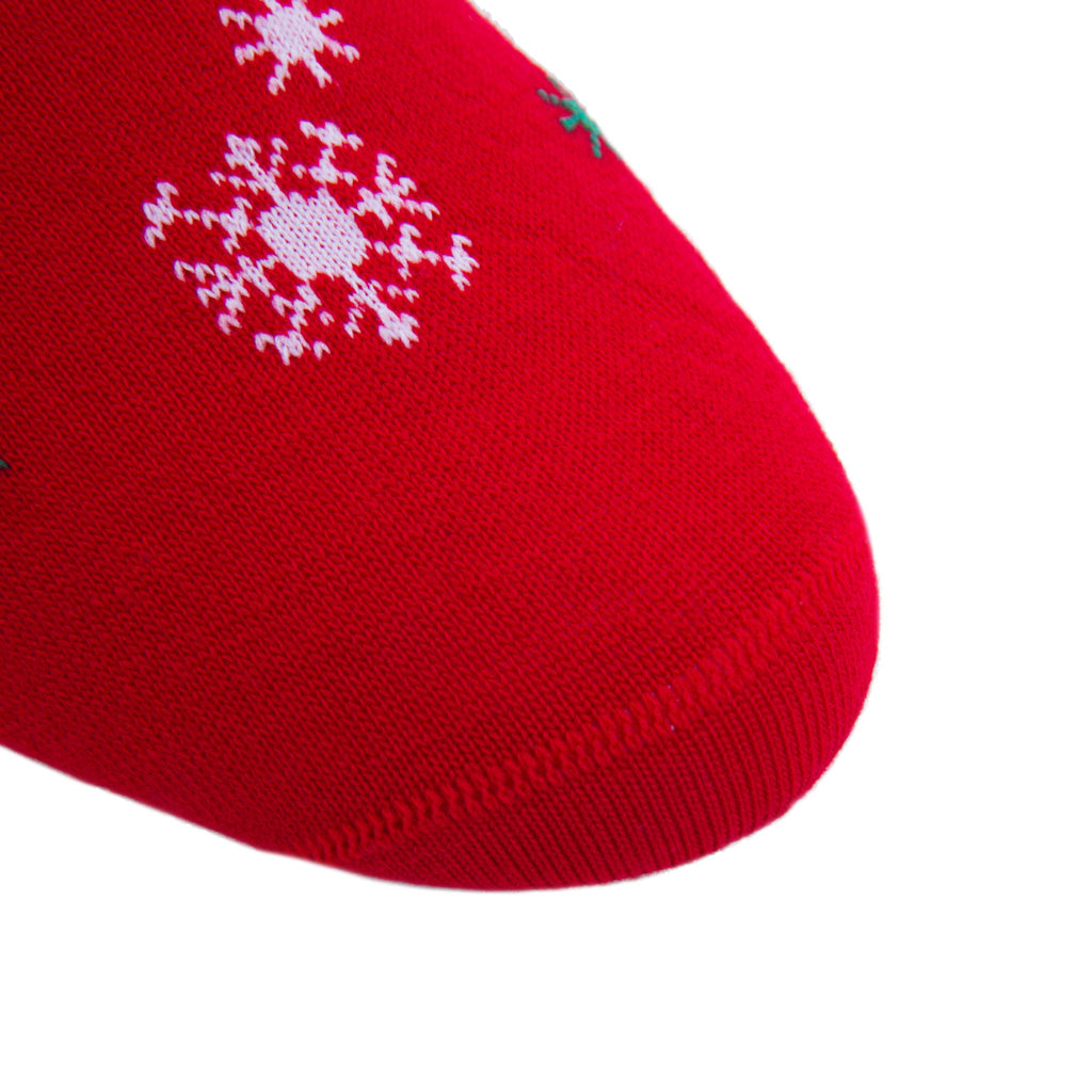 Red with Green and White Snowflake Cotton Mid-Calf Sock