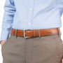 Cognac Italian Leather Belt With Nickel Roller Buckle