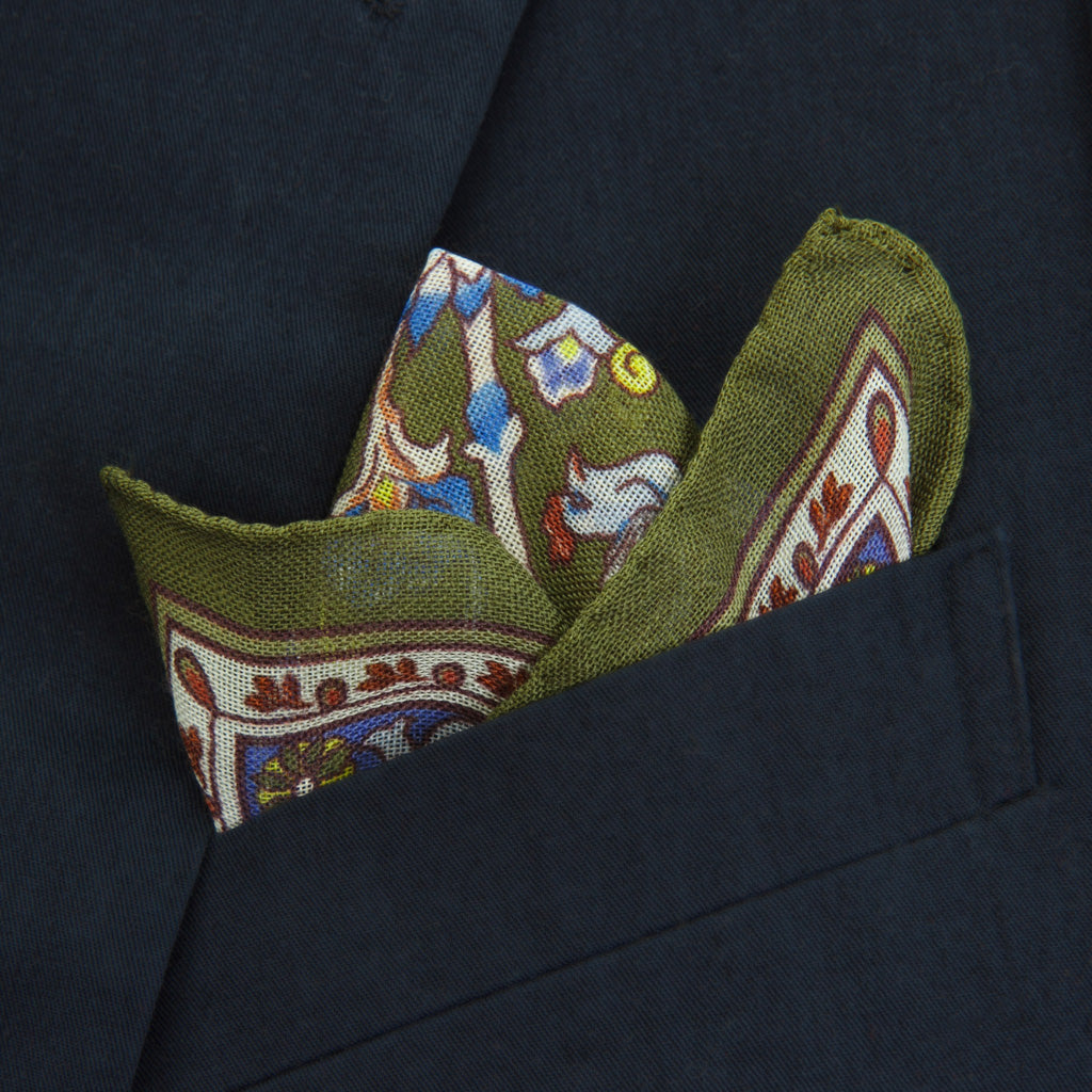Pine Green Vintage Floral Pocket Square