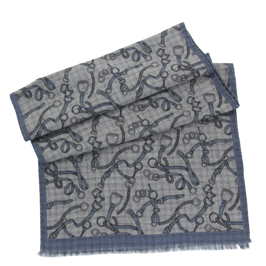 Charcoal &amp; Denim Equestrian and Houndstooth Double-Faced Scarf