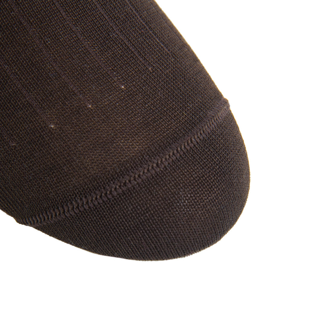 Coffee Brown Solid Ribbed Cotton Over-the-Calf Sock