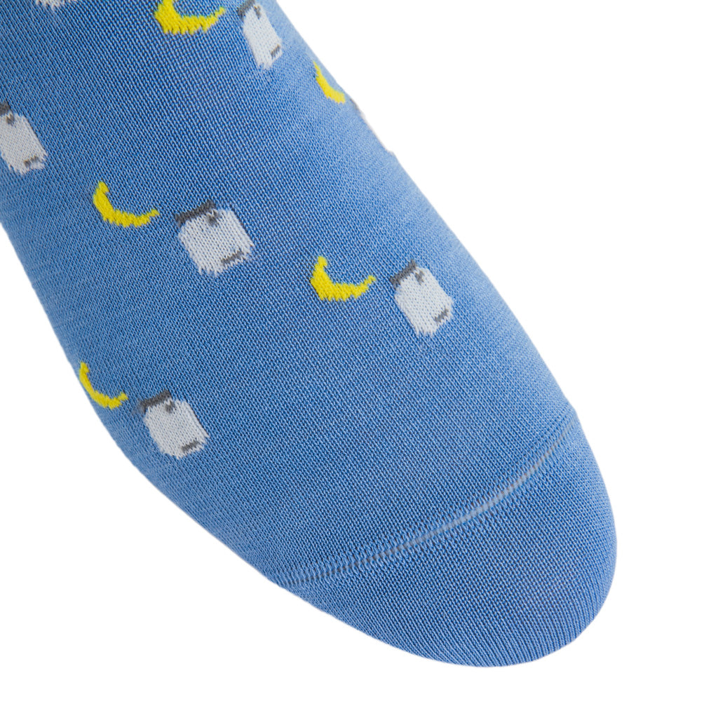 Azure Blue with Yolk, White and Steel Gray Moonshine Cotton Over-the-Calf Sock