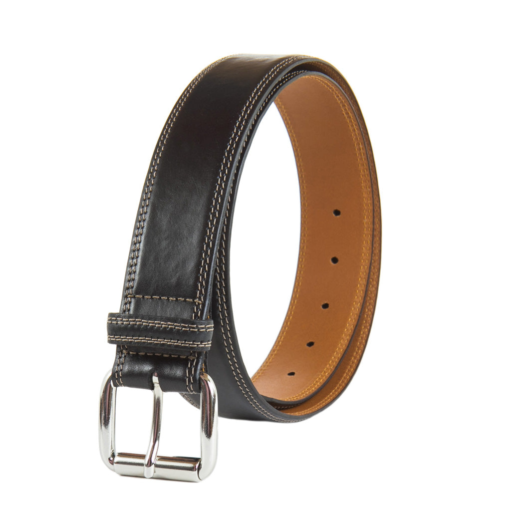 Black Italian Leather Belt With Nickel Roller Buckle – Dapper