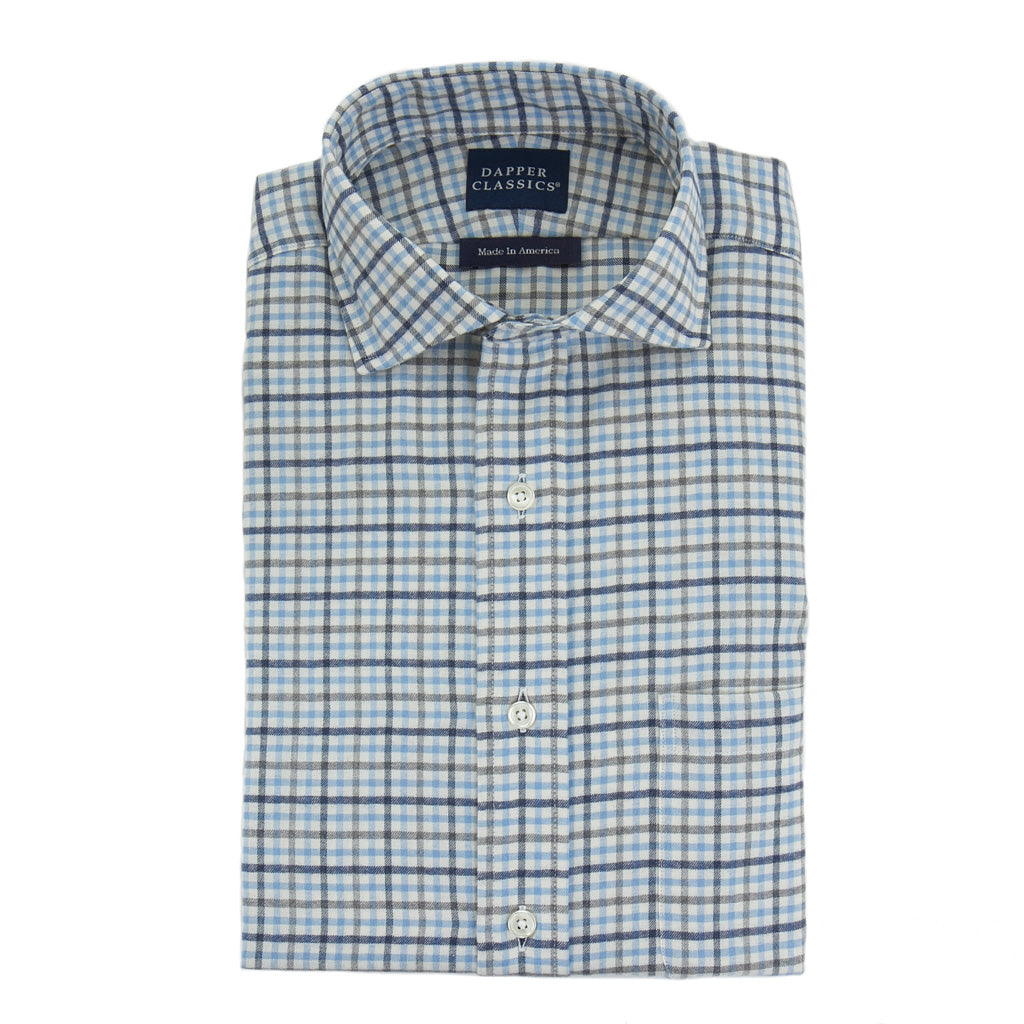 Blue with Navy, Gray and Cream Plaid Sport Shirt Extra Trim Fit L Blue with Navy, Gray and Cream Plaid Sport Shirt Extra Trim Fit L