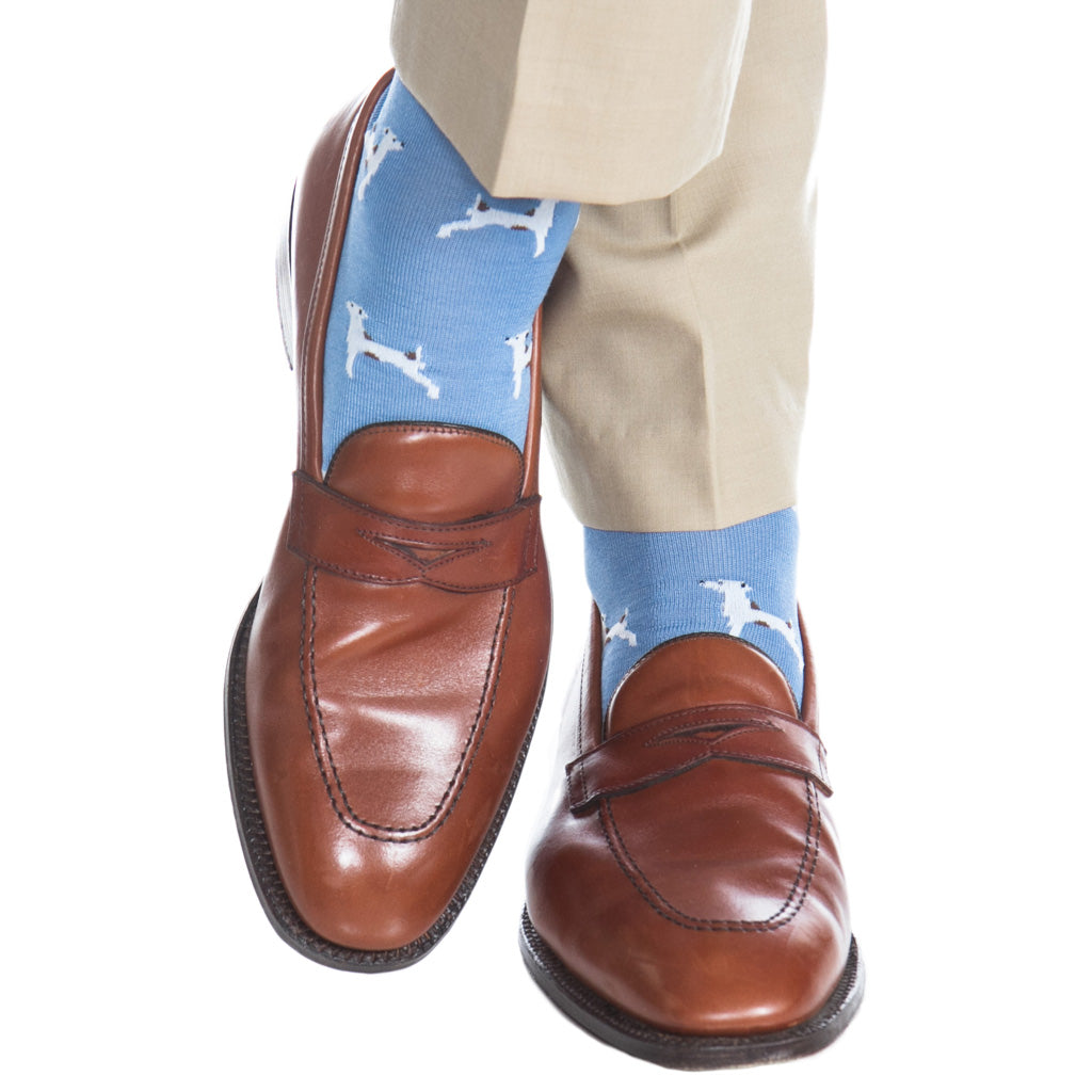 Azure with White & Brown Show Dog Cotton Sock Linked Toe OTC Azure with White & Brown Show Dog Cotton Sock Linked Toe OTC